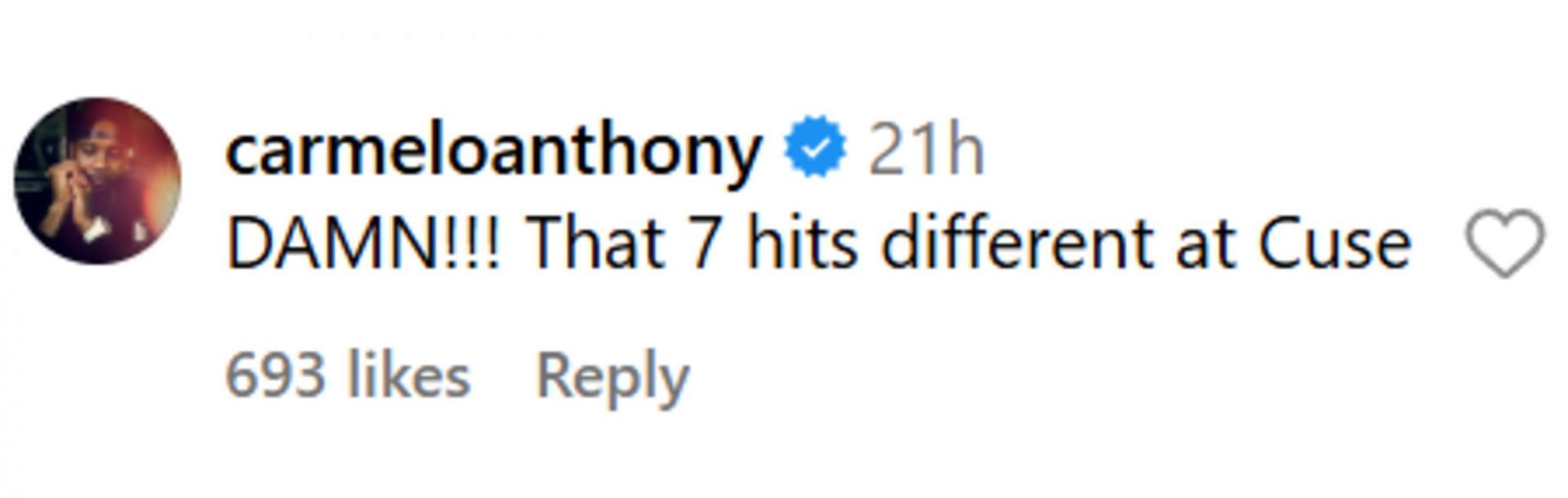 Syracuse legend Carmelo Anthony reacts to son Kiyan Anthony's Orange jersey number reveal (source: IG/ cuse_mbb)